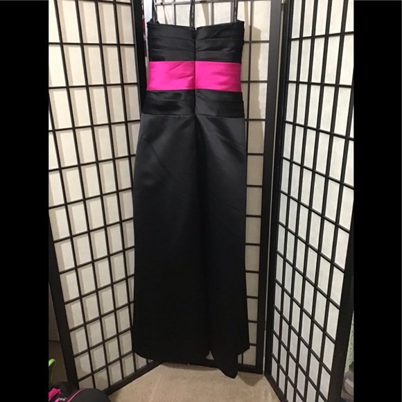 Bill Levkoff Pink Ribbon Black Strapless Column Evening Bridesmaid or Prom Gown - Picture 2 of 4